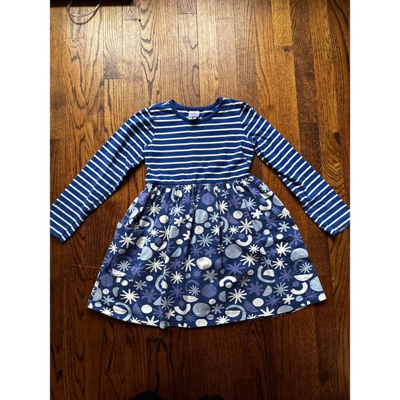 Hanna Andersson Other - Hanna Andersson Kids Holiday Blue Striped Geometric Mixed Print Pocket Dress 8